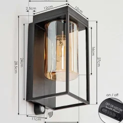 Applique Murale D'Exterieur Palanga Led Noir, 1 Lumiere, Detecteur De Mouvement