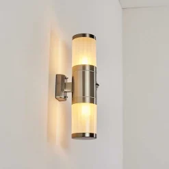 Applique Murale D'Exterieur Tolsona Acier Inoxydable, 2 Lumieres, Detecteur De Mouvement