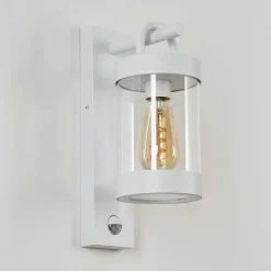 Applique Murale D'Exterieur Fulham Blanc, 1 Lumiere, Detecteur De Mouvement