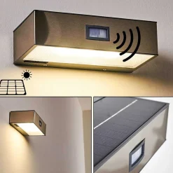 Applique Murale D'Exterieur Attu Led Nickel Mat, 1 Lumiere, Detecteur De Mouvement