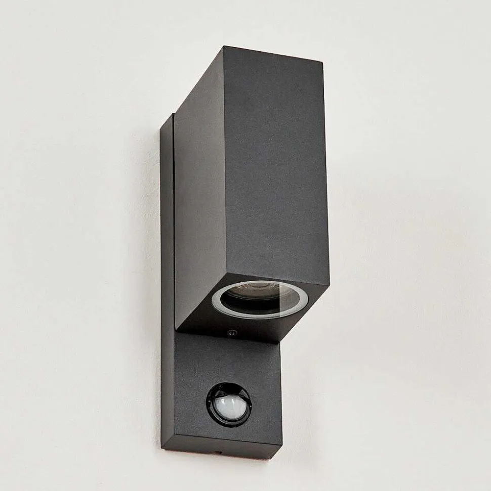 Applique Murale D'Exterieur Kingstown Anthracite, Transparent, 2 Lumieres, Detecteur De Mouvement