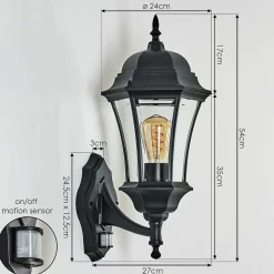 Applique Murale D'Exterieur Etoe Noir, 1 Lumiere, Detecteur De Mouvement