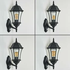 Applique Murale D'Exterieur Etoe Noir, 1 Lumiere, Detecteur De Mouvement