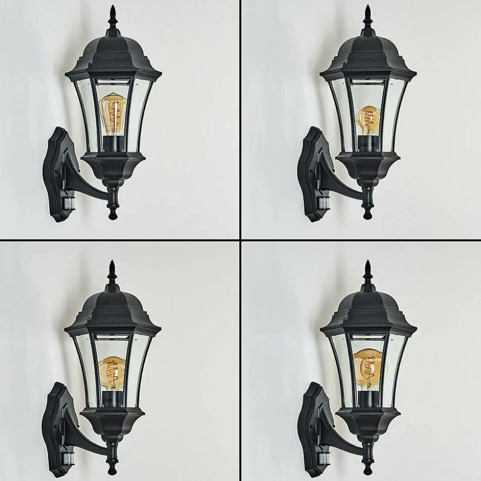 Applique Murale D'Exterieur Etoe Noir, 1 Lumiere, Detecteur De Mouvement