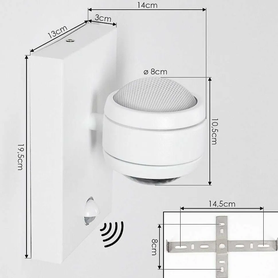 Applique Murale D'Exterieur Borlo Led Blanc, 2 Lumieres, Detecteur De Mouvement