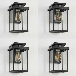 Applique Murale D'Exterieur Tieva Noir, 1 Lumiere, Detecteur De Mouvement