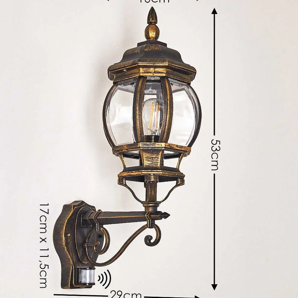Applique Murale D'Exterieur Lentua Brun Dore, 1 Lumiere, Detecteur De Mouvement