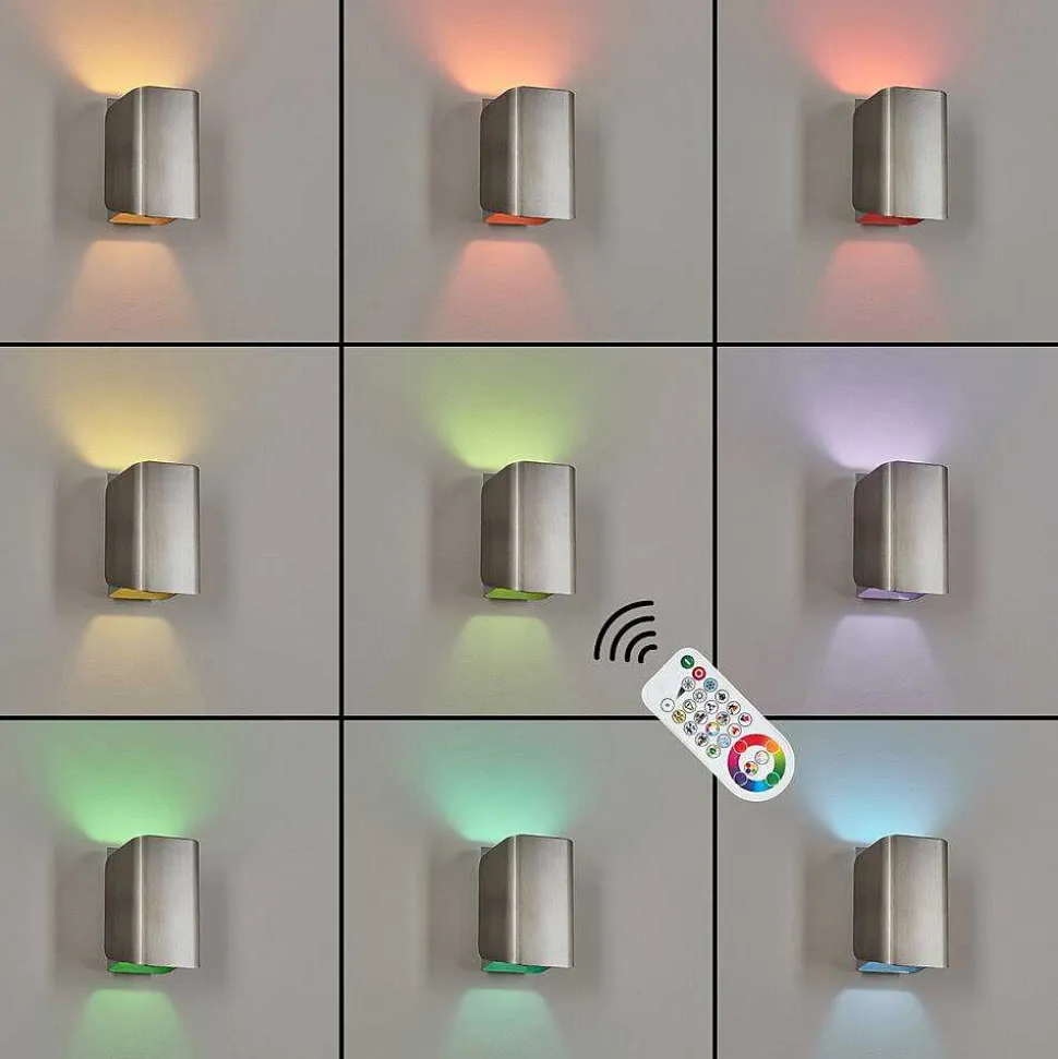 Applique Murale D'Exterieur Bafueiras Led Nickel Mat, Blanc, 1 Lumiere, Telecommandes, Changeur De Couleurs