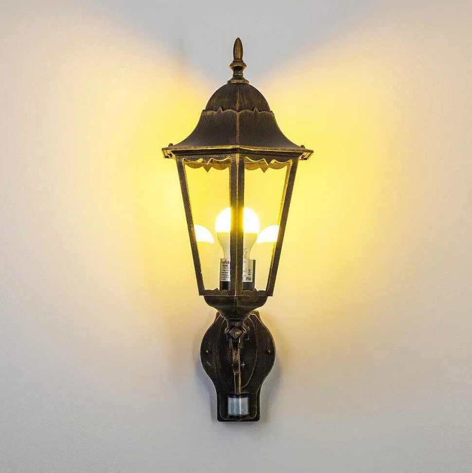 Applique Murale D'Exterieur Hongkong Brun Dore, 1 Lumiere, Detecteur De Mouvement
