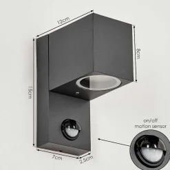 Applique Murale D'Exterieur Kingstown Anthracite, Transparent, 1 Lumiere, Detecteur De Mouvement
