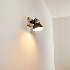 Applique Murale Orny Anthracite, Bois Clair, 1 Lumiere