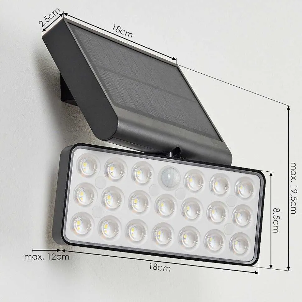Applique Solaire Estampes Led Anthracite, 1 Lumiere, Detecteur De Mouvement