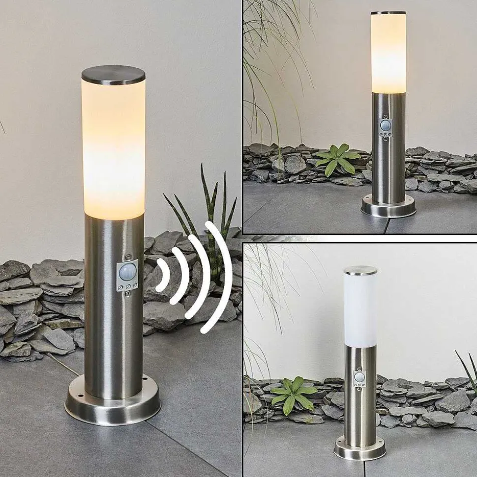 Borne Lumineuse Caserta Nickel Mat, Blanc, 1 Lumiere, Detecteur De Mouvement