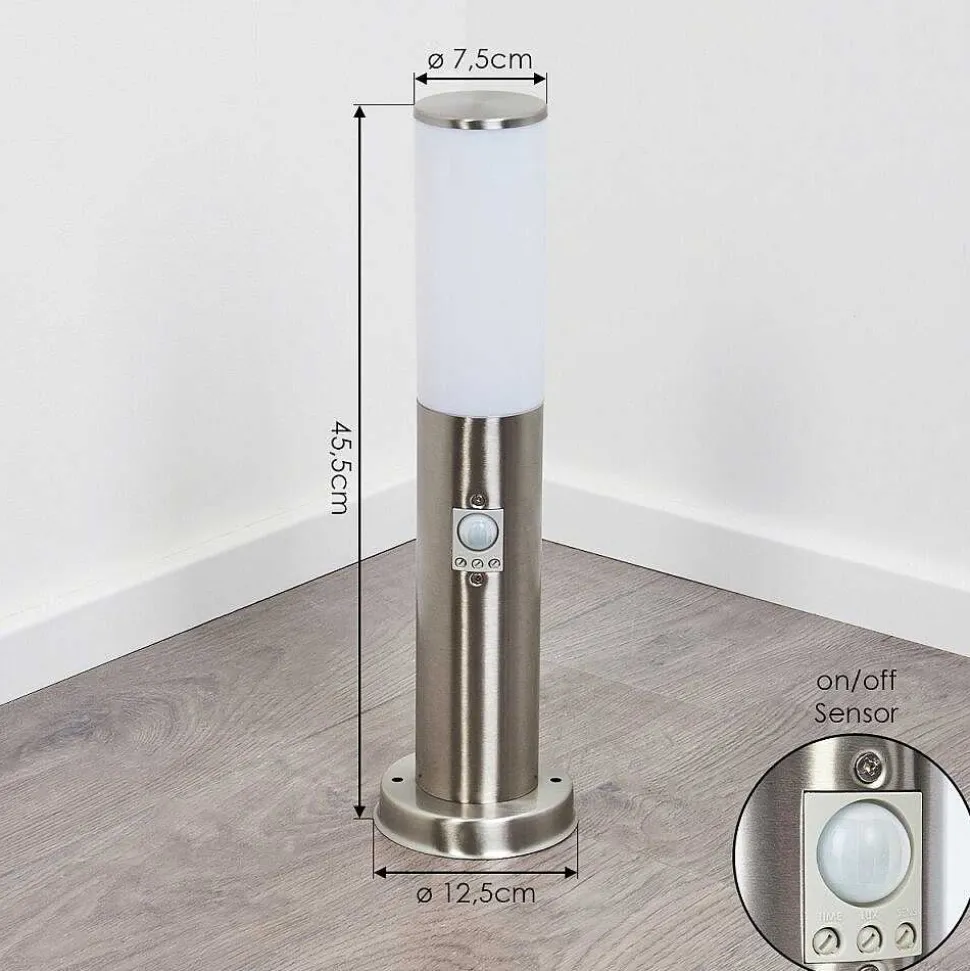 Borne Lumineuse Caserta Nickel Mat, Blanc, 1 Lumiere, Detecteur De Mouvement