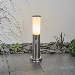 Borne Lumineuse Caserta Nickel Mat, Blanc, 1 Lumiere, Detecteur De Mouvement