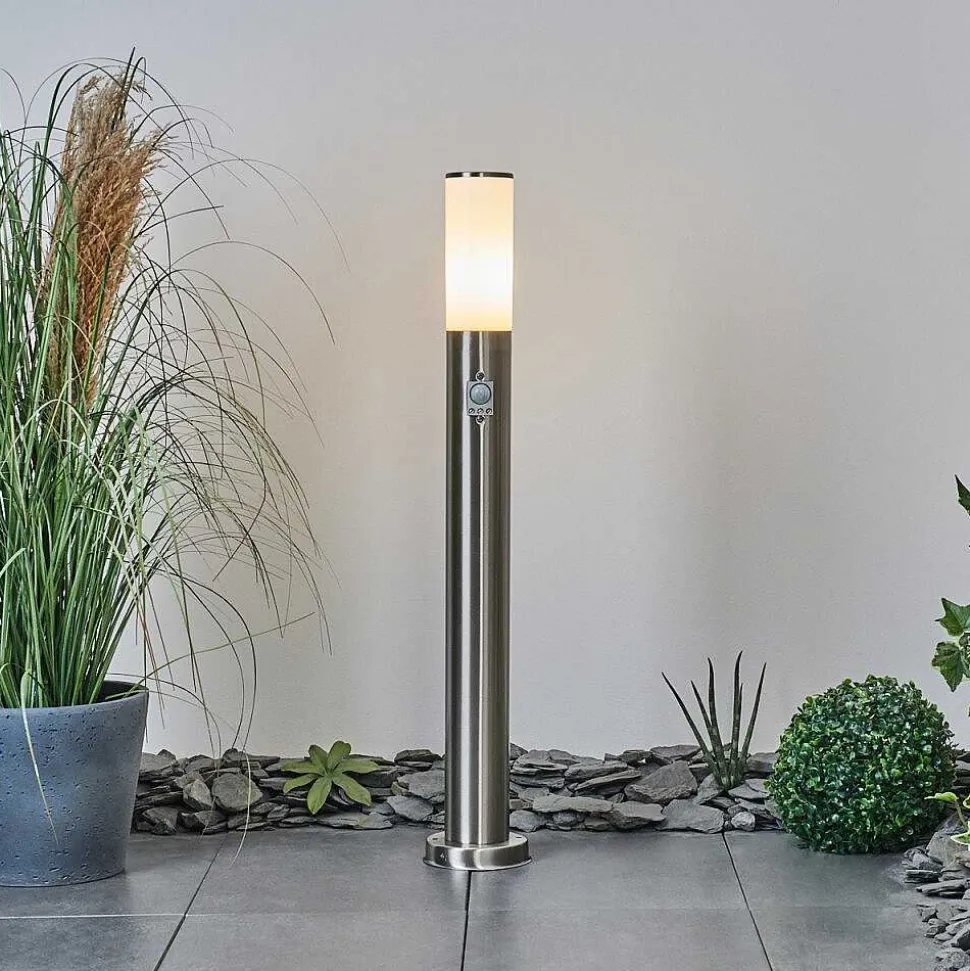 Borne Lumineuse Caserta Nickel Mat, Blanc, 1 Lumiere, Detecteur De Mouvement