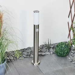 Borne Lumineuse Caserta Nickel Mat, Blanc, 1 Lumiere, Detecteur De Mouvement