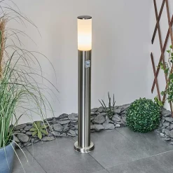 Borne Lumineuse Caserta Nickel Mat, Blanc, 1 Lumiere, Detecteur De Mouvement