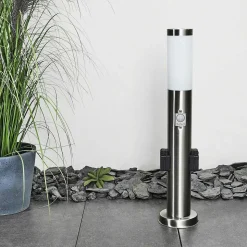 Borne Lumineuse Gaborone Led Nickel Mat, 1 Lumiere, Detecteur De Mouvement