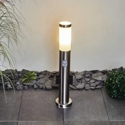 Borne Lumineuse Gaborone Led Nickel Mat, 1 Lumiere, Detecteur De Mouvement