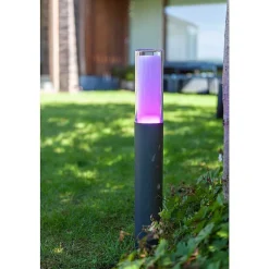 Borne Lumineuse Lutec Dropa Led Anthracite, 1 Lumiere, Changeur De Couleurs