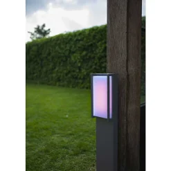 Borne Lumineuse Lutec Qubo Led Anthracite, 1 Lumiere, Changeur De Couleurs