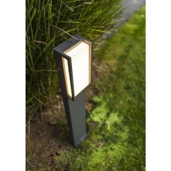 Borne Lumineuse Lutec Qubo Led Anthracite, 1 Lumiere, Changeur De Couleurs