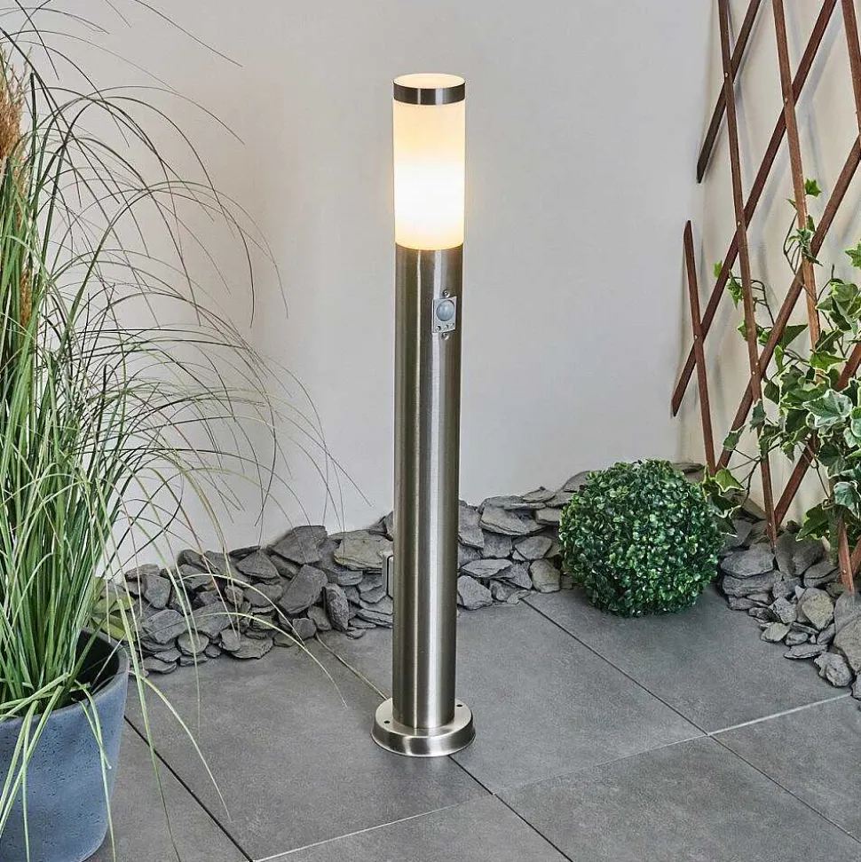 Borne Lumineuse Sessa Nickel Mat, 1 Lumiere, Detecteur De Mouvement
