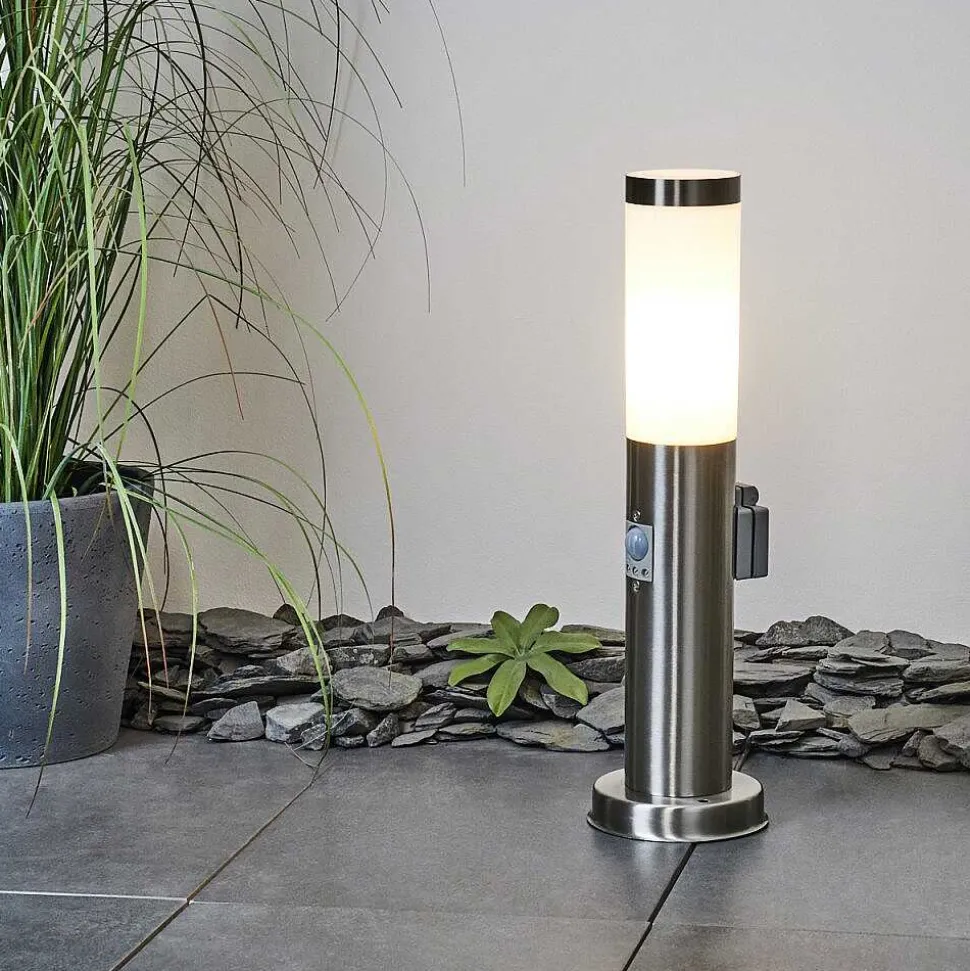 Borne Lumineuse Sessa Nickel Mat, 1 Lumiere, Detecteur De Mouvement