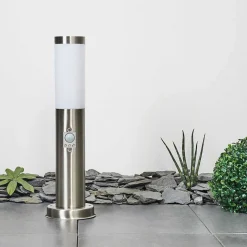 Borne Lumineuse Sessa Nickel Mat, 1 Lumiere, Detecteur De Mouvement