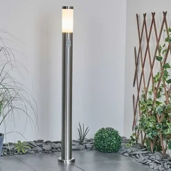 Borne Lumineuse Sessa Nickel Mat, 1 Lumiere, Detecteur De Mouvement