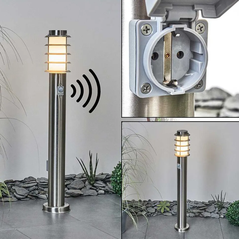 Borne Lumineuse Tunes Nickel Mat, 1 Lumiere, Detecteur De Mouvement