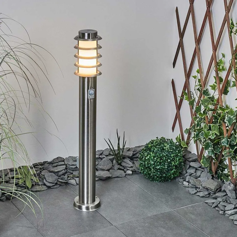 Borne Lumineuse Tunes Nickel Mat, 1 Lumiere, Detecteur De Mouvement