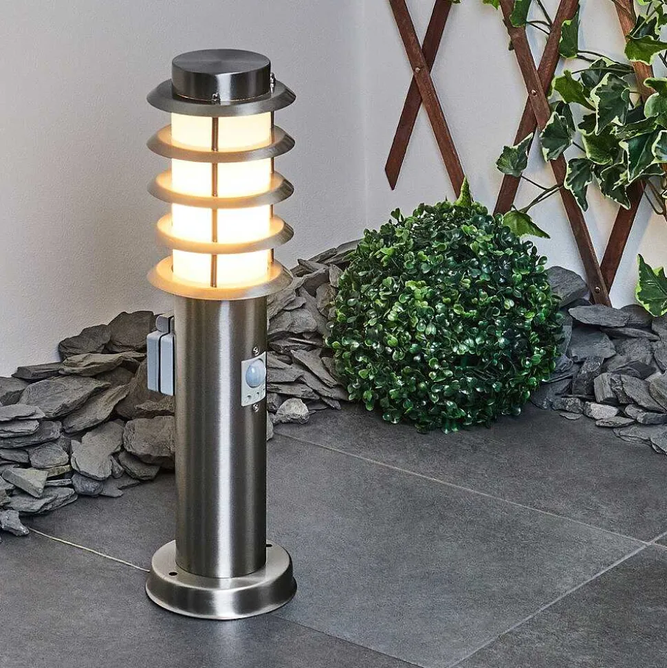 Borne Lumineuse Tunes Nickel Mat, 1 Lumiere, Detecteur De Mouvement