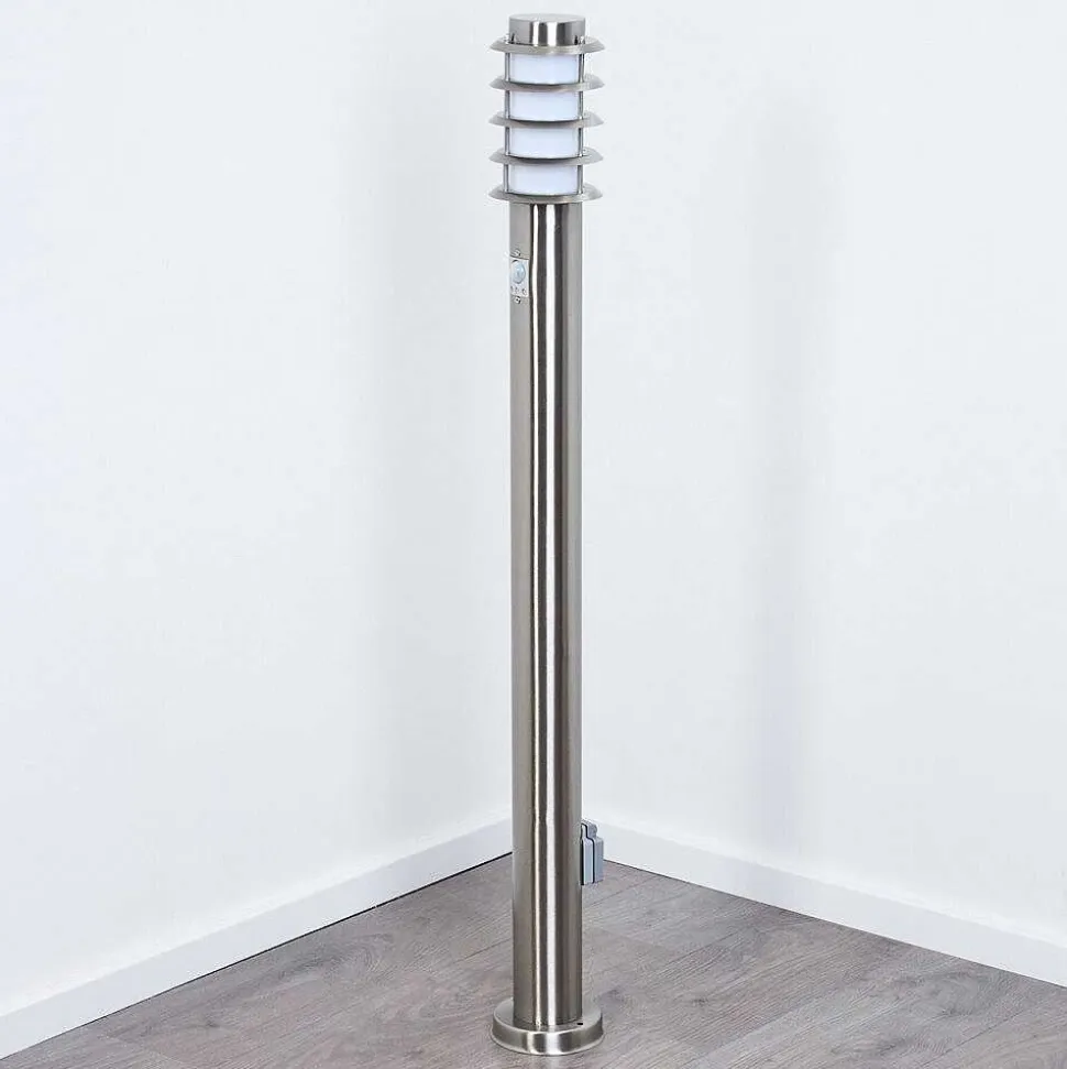 Borne Lumineuse Tunes Nickel Mat, 1 Lumiere, Detecteur De Mouvement