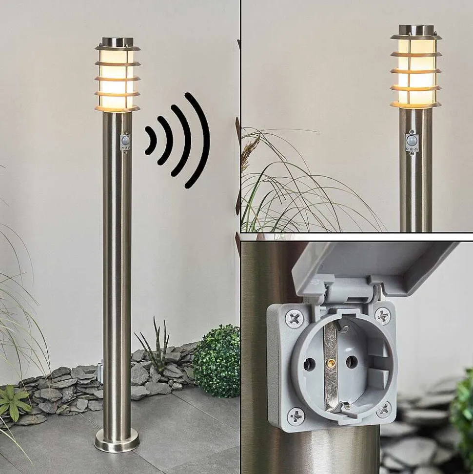 Borne Lumineuse Tunes Nickel Mat, 1 Lumiere, Detecteur De Mouvement