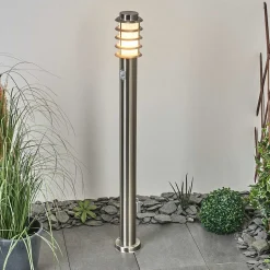 Borne Lumineuse Tunes Nickel Mat, 1 Lumiere, Detecteur De Mouvement