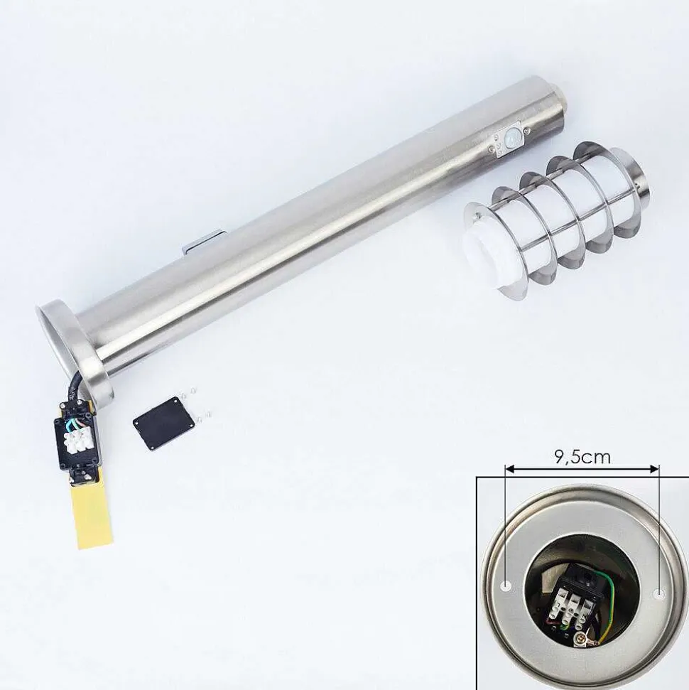 Borne Lumineuse Tunes Nickel Mat, 1 Lumiere, Detecteur De Mouvement
