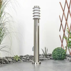 Borne Lumineuse Tunes Nickel Mat, 1 Lumiere, Detecteur De Mouvement