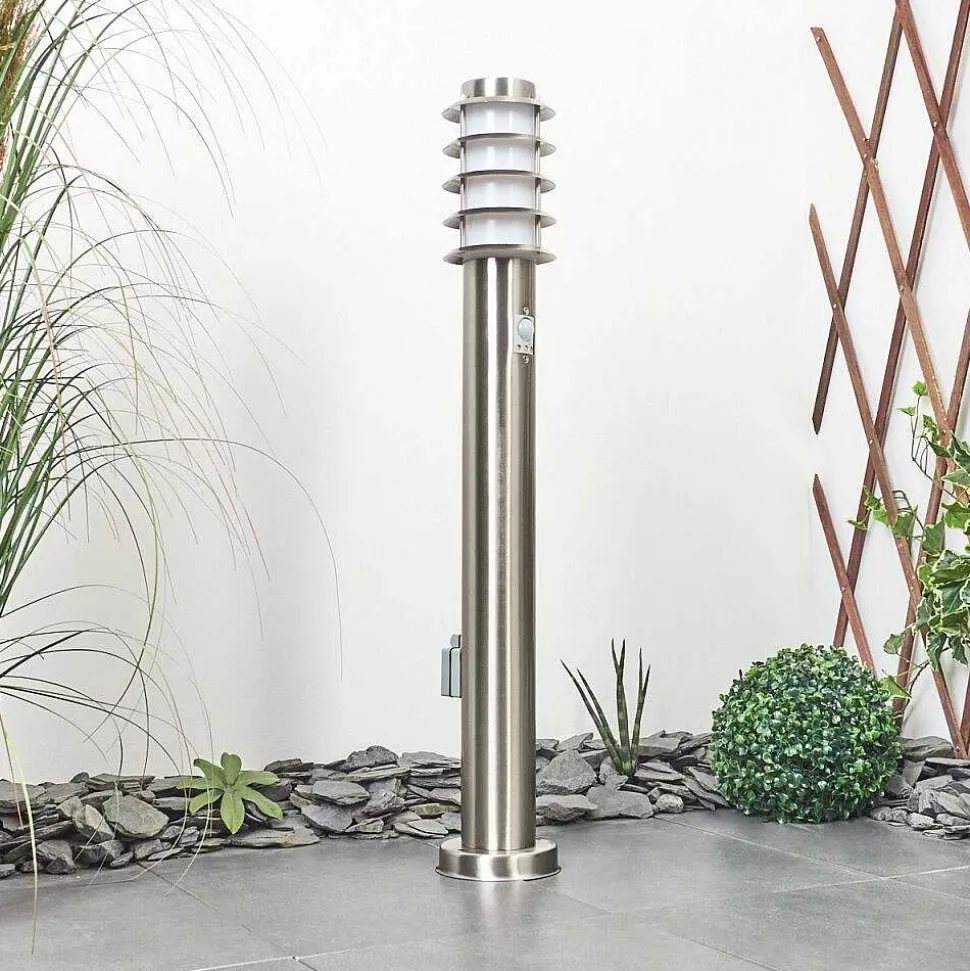 Borne Lumineuse Tunes Nickel Mat, 1 Lumiere, Detecteur De Mouvement