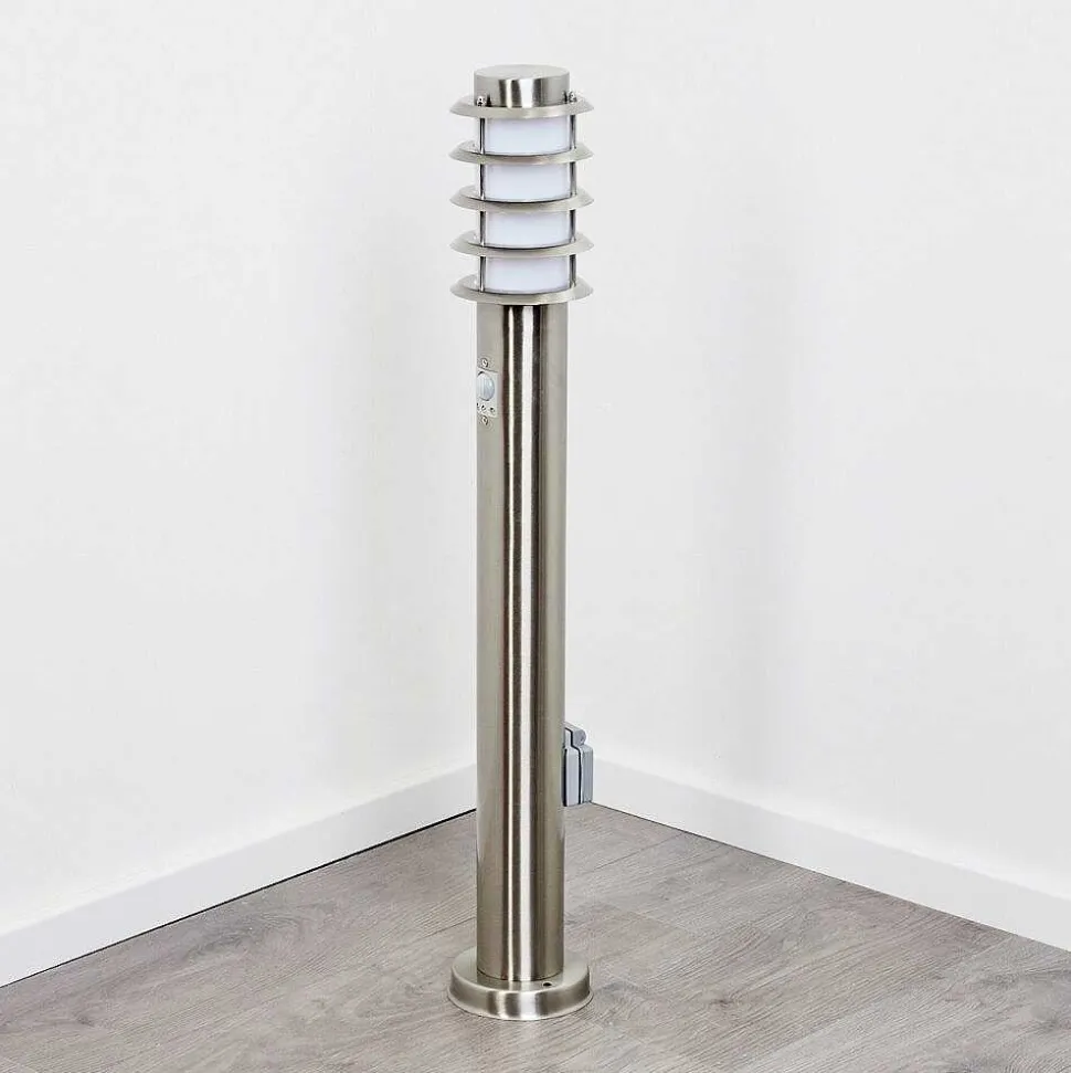Borne Lumineuse Tunes Nickel Mat, 1 Lumiere, Detecteur De Mouvement