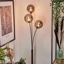 Lampadaire - Verre 15 Cm Bernado Fume, 3 Lumieres