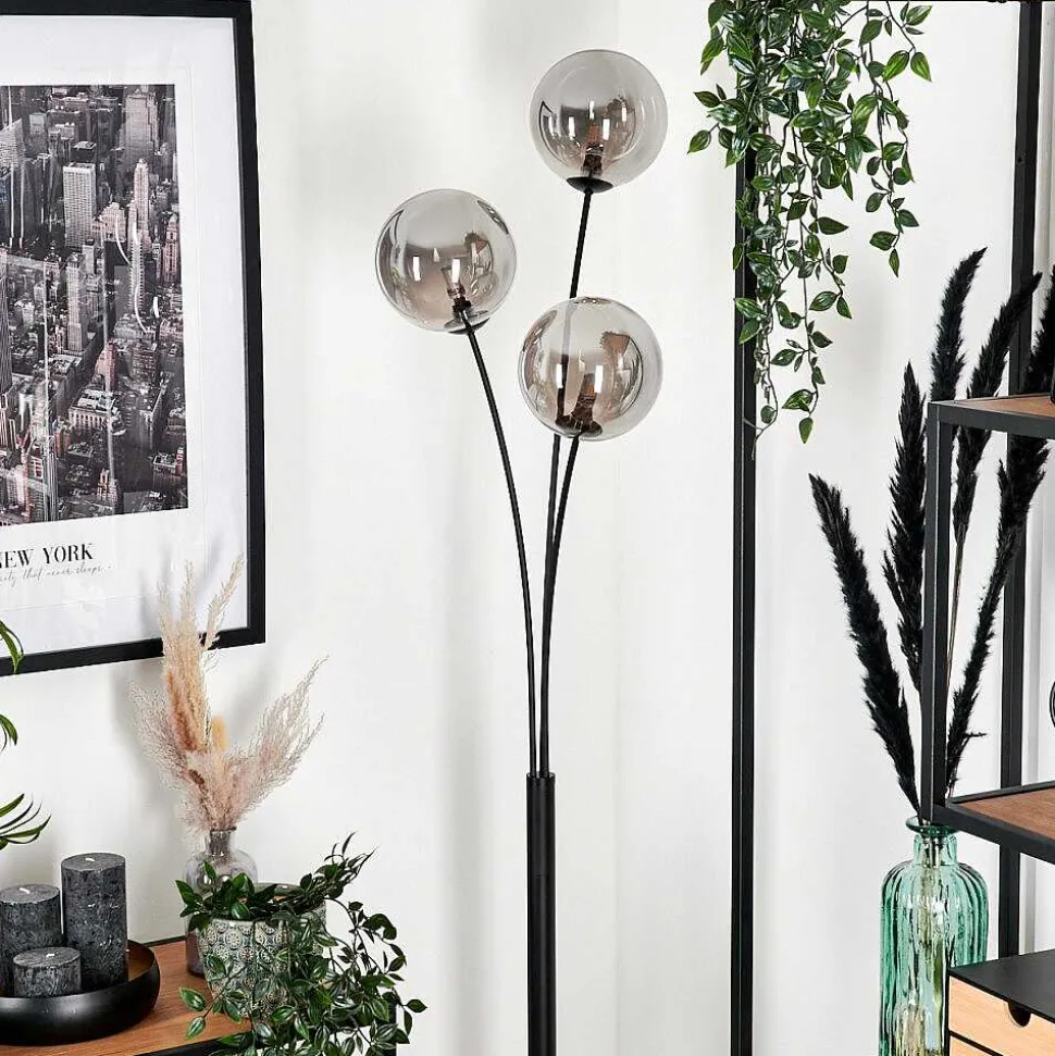 Lampadaire - Verre 15 Cm Bernado Fume, 3 Lumieres
