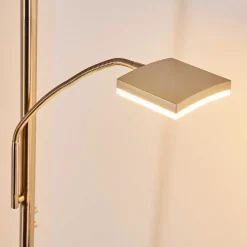 Lampadaire A Vasque Thyolo Led Acier Brosse, 2 Lumieres