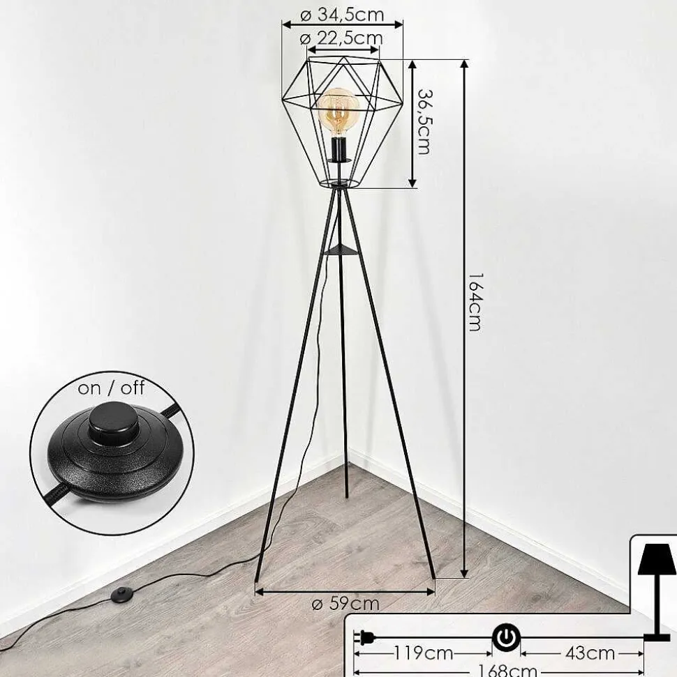 Lampadaire Bardhaman Noir, 1 Lumiere