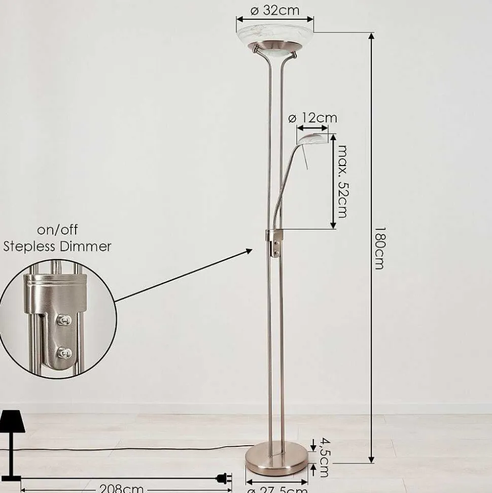 Lampadaire Biot Led Nickel Mat, 2 Lumieres