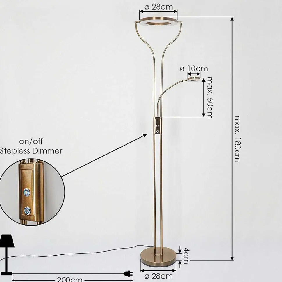 Lampadaire Donna Led Vieux Laiton, 2 Lumieres