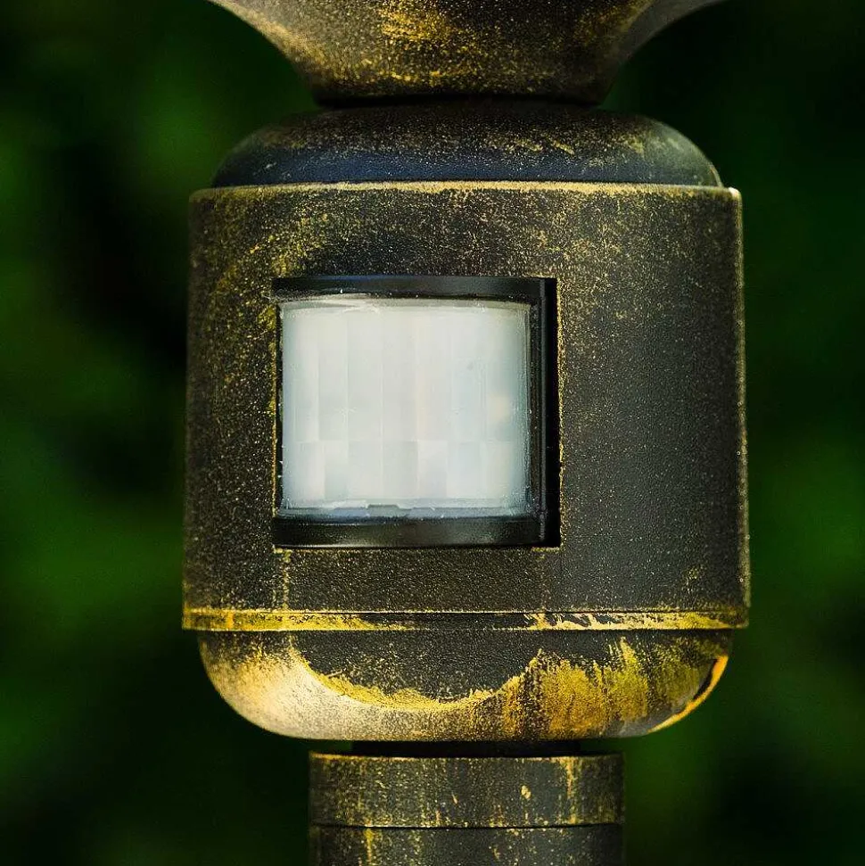 Lampadaire Exterieur Bristol Or, Laiton, 1 Lumiere, Detecteur De Mouvement