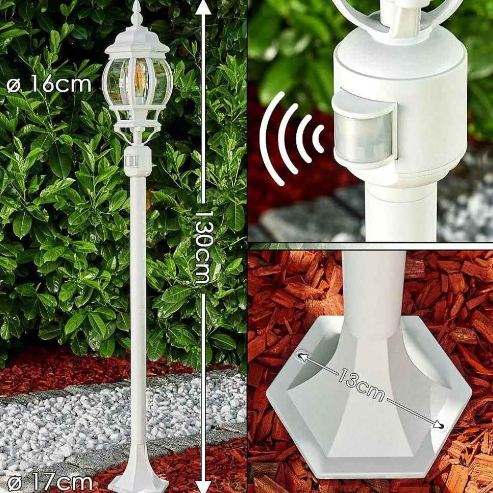 Lampadaire Exterieur Lentua Blanc, 1 Lumiere, Detecteur De Mouvement