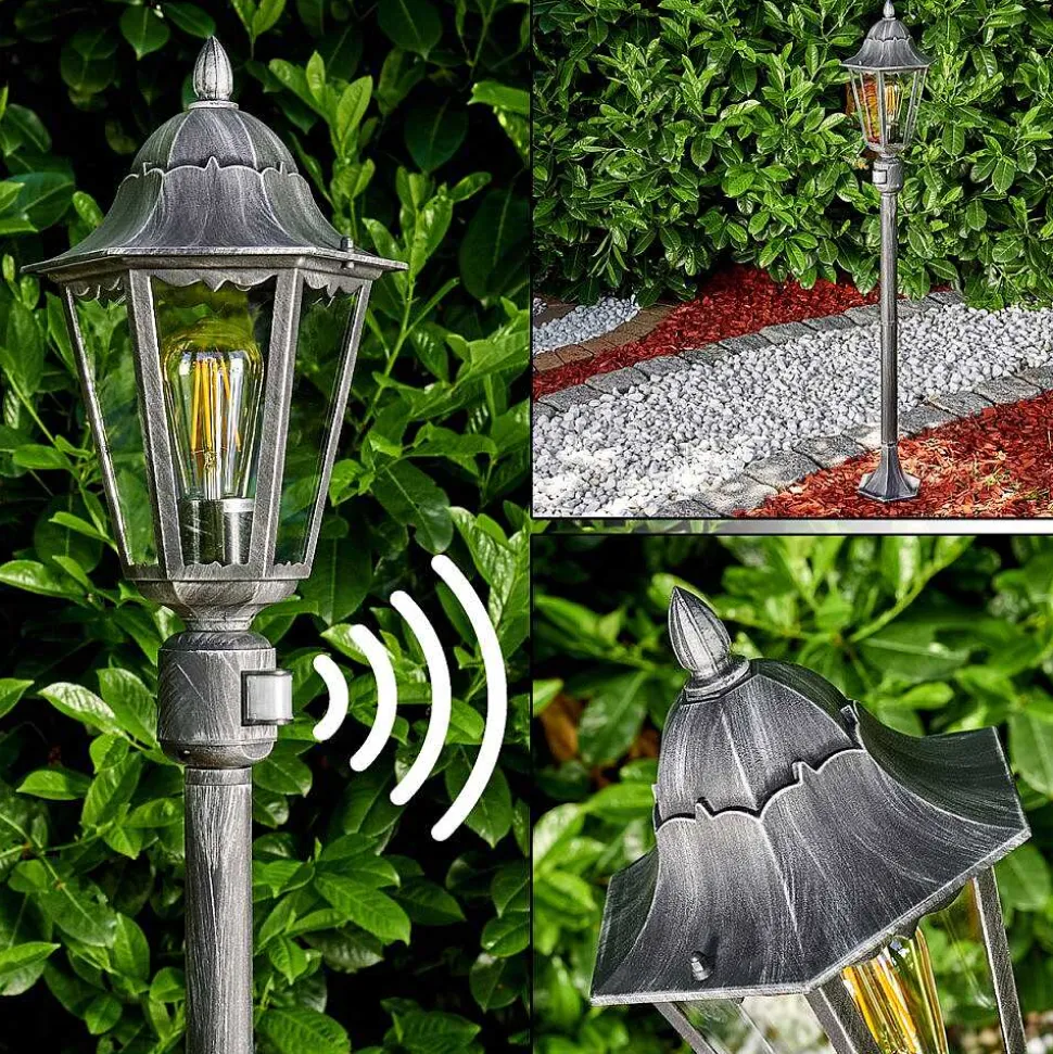 Lampadaire Exterieur Lignac Noir, Argente, 1 Lumiere, Detecteur De Mouvement